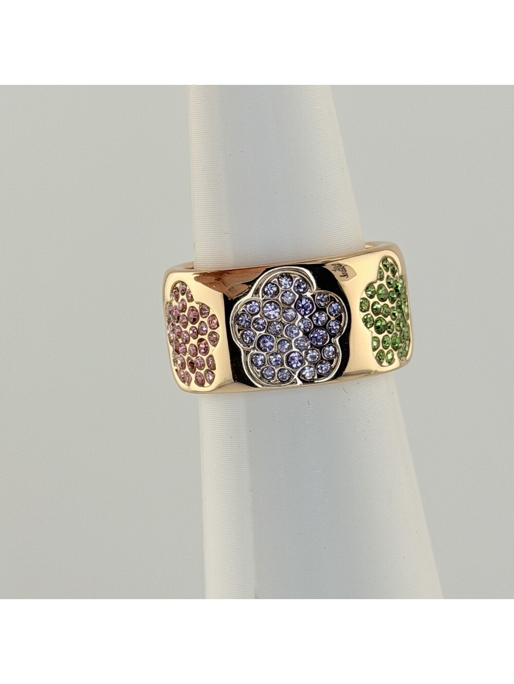 Park Lane Sonny Ring Floral Pink Blue Purple Clear on Yellow Gold Plating Size 7